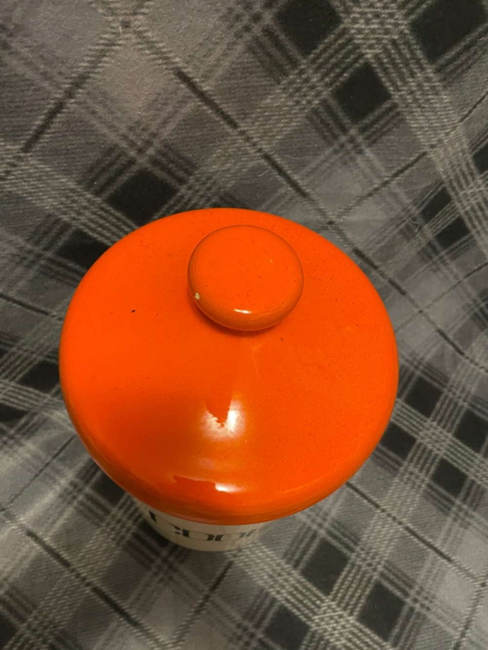 1970s Ceramic Cookie Canister with Orange Lid - Picture 3 of 9